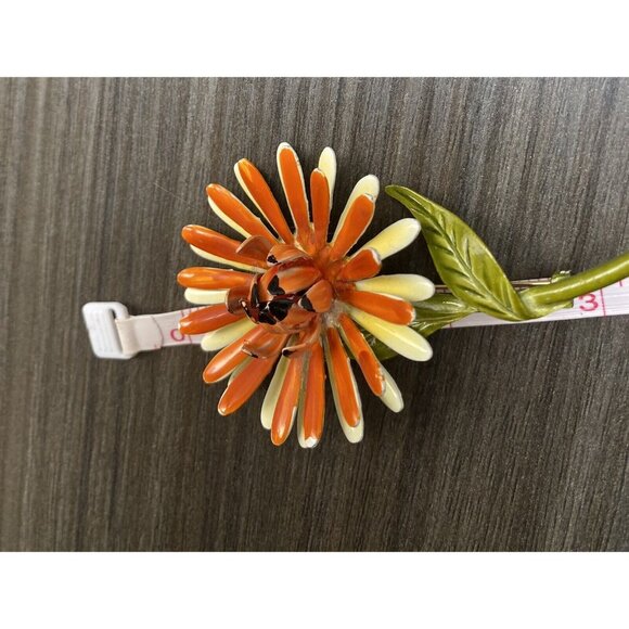 Vintage Flower Enamel Calendula Oversized Brooch Pin Bouquet Orange Figural - Picture 3 of 8